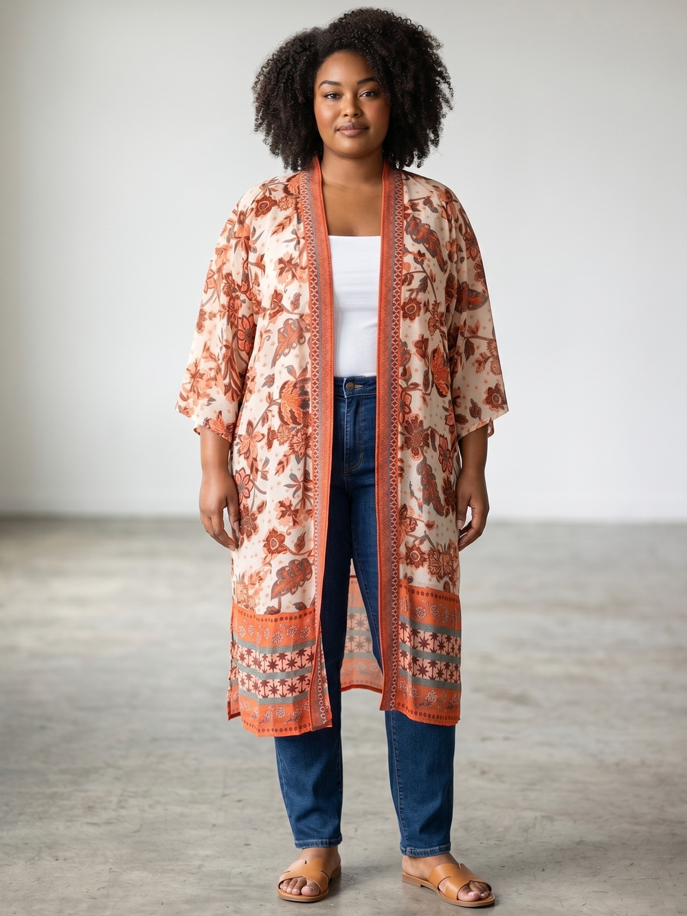 Sundance Peach & Coral Floral Kimono | Size XXL